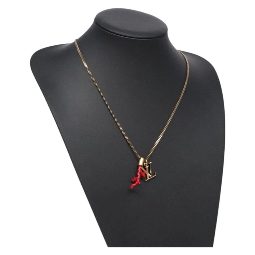 LOUIS VUITTON LVprinted Initials Coral Necklace Metal Gold M68903 Auth 132987M